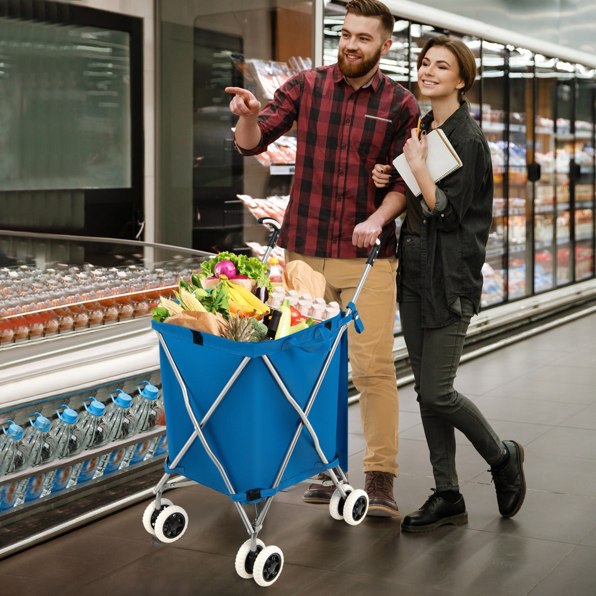 Carro de Compras Plegable con Ruedas de Tela Oxford Extraíble e Impermeable 66 x 46 x 94,5 cm Azul