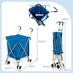 Carro de Compras Plegable con Ruedas de Tela Oxford Extraíble e Impermeable 66 x 46 x 94,5 cm Azul