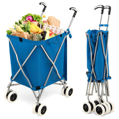 Carro de Compras Plegable con Ruedas de Tela Oxford Extraíble e Impermeable 66 x 46 x 94,5 cm Azul
