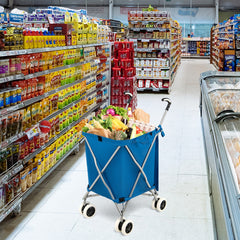 Carro de Compras Plegable con Ruedas de Tela Oxford Extraíble e Impermeable 66 x 46 x 94,5 cm Azul