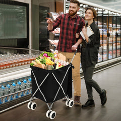 Carro de Compras Plegable con Ruedas de Tela Oxford Extraíble e Impermeable 66 x 46 x 94,5 cm Negro
