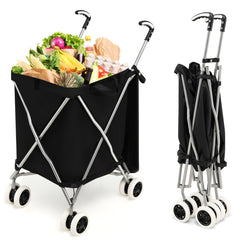Carro de Compras Plegable con Ruedas de Tela Oxford Extraíble e Impermeable 66 x 46 x 94,5 cm Negro