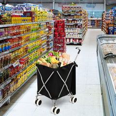 Carro de Compras Plegable con Ruedas de Tela Oxford Extraíble e Impermeable 66 x 46 x 94,5 cm Negro