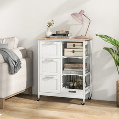Carro de Isla de Cocina con Tapa de Madera 3 Cajones de Almacenamiento 2 Estantes Extraíbles y Bandeja 67 x 37 x 83,5 cm-Blanco