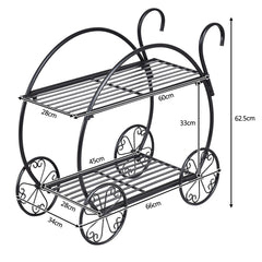 Carro de Jardín 2 Niveles Soporte de Metal para Plantas Estilo Parisino Estante para Macetas de Flores Suculentas 66 x 34 x 62,5 cm Negro