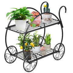 Carro de Jardín 2 Niveles Soporte de Metal para Plantas Estilo Parisino Estante para Macetas de Flores Suculentas 66 x 34 x 62,5 cm Negro