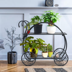 Carro de Jardín 2 Niveles Soporte de Metal para Plantas Estilo Parisino Estante para Macetas de Flores Suculentas 66 x 34 x 62,5 cm Negro