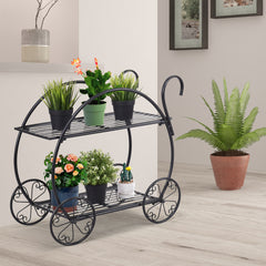 Carro de Jardín 2 Niveles Soporte de Metal para Plantas Estilo Parisino Estante para Macetas de Flores Suculentas 66 x 34 x 62,5 cm Negro