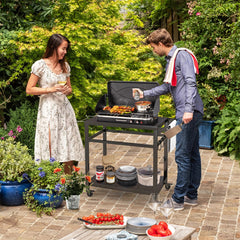 Carro de Barbacoa de 2 Estantes para Exteriores con 4 Ruedas y Tablero de Metal Carro de Servicio para Alimentos 108 x 50,5 x 88 cm Negro
