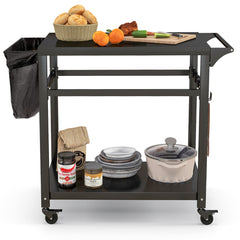 Carro de Barbacoa de 2 Estantes para Exteriores con 4 Ruedas y Tablero de Metal Carro de Servicio para Alimentos 108 x 50,5 x 88 cm Negro