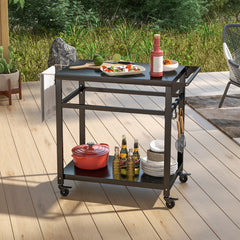 Carro de Barbacoa de 2 Estantes para Exteriores con 4 Ruedas y Tablero de Metal Carro de Servicio para Alimentos 108 x 50,5 x 88 cm Negro