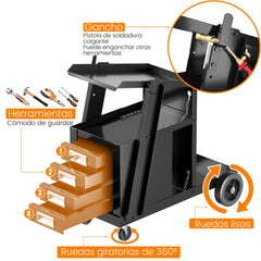 Carro de Soldadura Rodante de 4 Cajones con Almacenamiento de Tanque y Cadena de Seguridad para TIG MIG ARC y Cortador de Plasma Negro