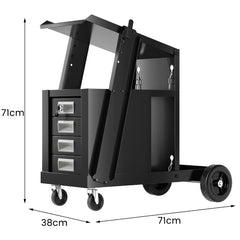 Carro de Soldadura Rodante de 4 Cajones con Almacenamiento de Tanque y Cadena de Seguridad para TIG MIG ARC y Cortador de Plasma Negro