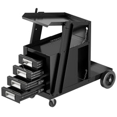 Carro de Soldadura Rodante de 4 Cajones con Almacenamiento de Tanque y Cadena de Seguridad para TIG MIG ARC y Cortador de Plasma Negro