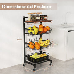 Carro de Almacenaje para Cocina de 4 Niveles con Ruedas Cestas Ajustables en Altura y Removibles Carro para Comedor y Sala de Estar