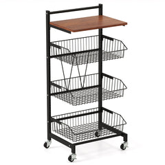 Carro de Almacenaje para Cocina de 4 Niveles con Ruedas Cestas Ajustables en Altura y Removibles Carro para Comedor y Sala de Estar