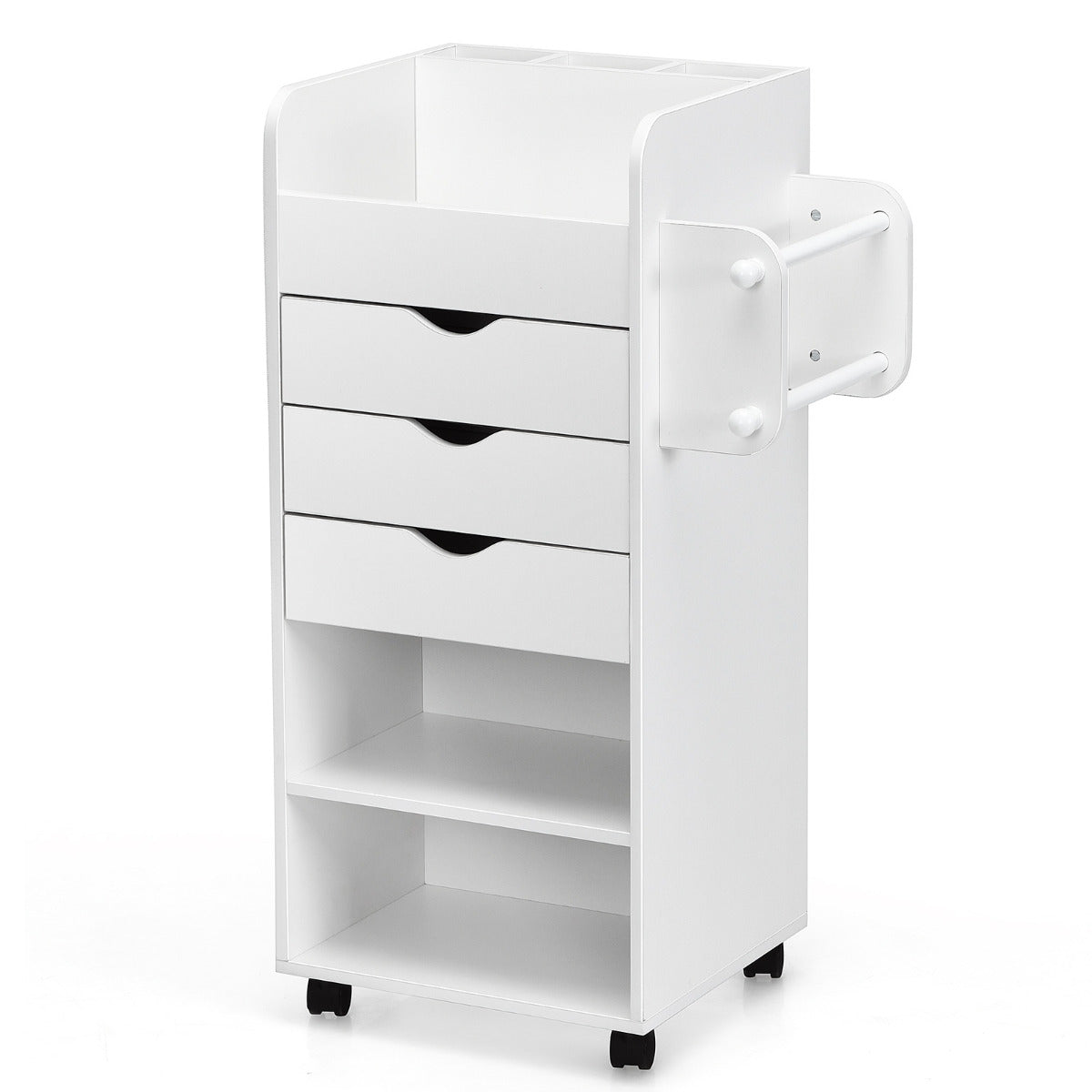 Carro con Ruedas 3 Cajones para Manualidades Mesa Auxiliar 3 Repisas para Estudio Salón Oficina 48,5 x 33 x 86,5 cm Blanco