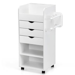 Carro con Ruedas 3 Cajones para Manualidades Mesa Auxiliar 3 Repisas para Estudio Salón Oficina 48,5 x 33 x 86,5 cm Blanco