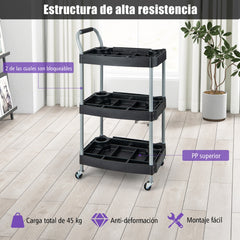 Carro Móvil de Herramientas de 3 Capas con Divisor Múltiple Mango de Esponja Rueda Giratoria para Garaje Proyecto de Bricolaje Negro