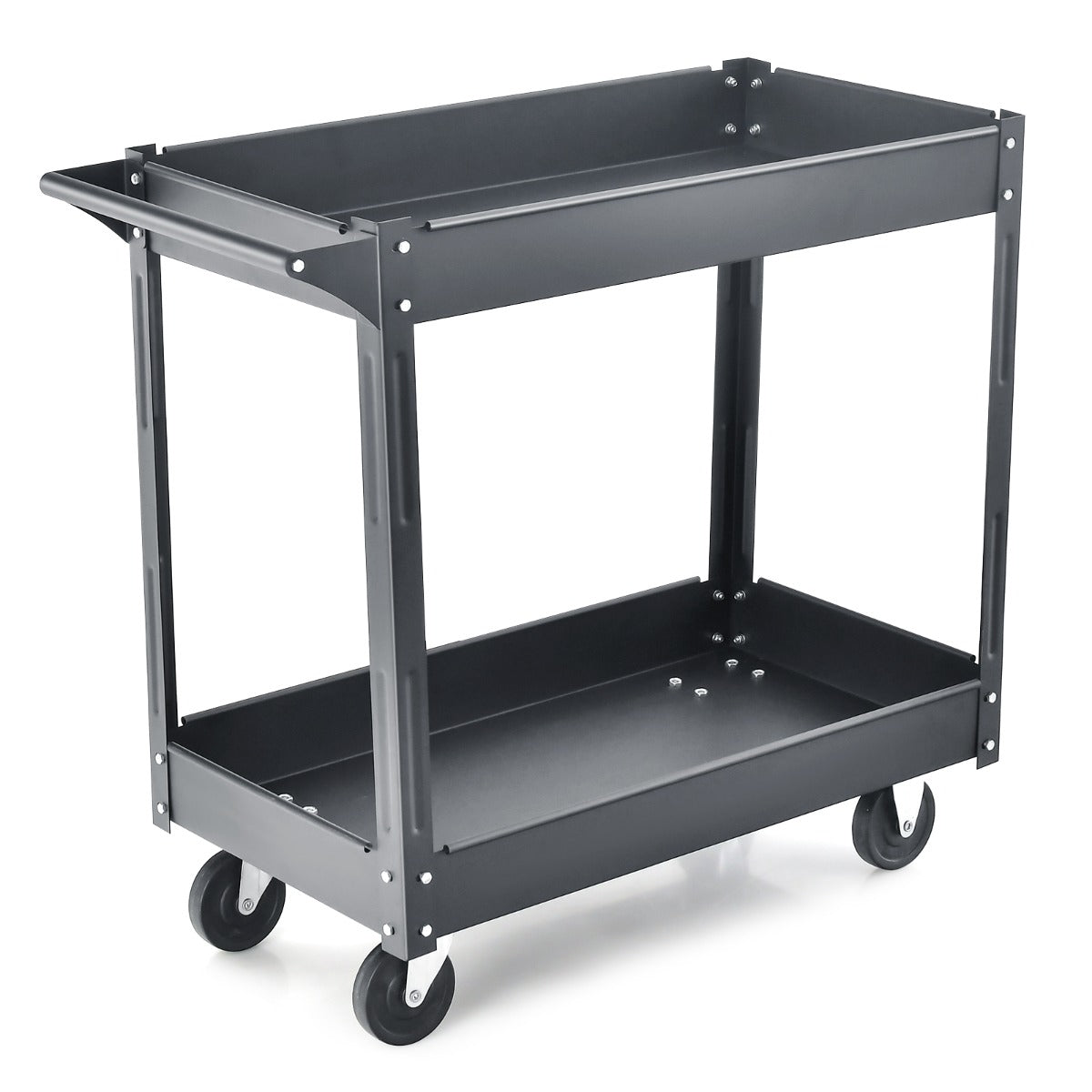 Carro Multiusos de 2 Pisos con Manija y Estructura de Metal Carro de Servicio Doble Capa para Casa Carga 50 kg 85 x 41 x 79 cm Negro