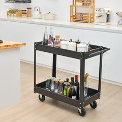 Carro Multiusos de 2 Pisos con Manija y Estructura de Metal Carro de Servicio Doble Capa para Casa Carga 50 kg 85 x 41 x 79 cm Negro