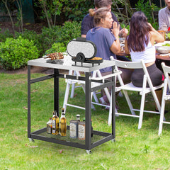 Carro para Parrilla de Acero Inoxidable de 2 Niveles con Ruedas y Asa Carro con Soporte para Horno de Pizza para Exterior Patio Negro