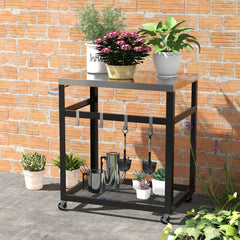 Carro para Parrilla de Acero Inoxidable de 2 Niveles con Ruedas y Asa Carro con Soporte para Horno de Pizza para Exterior Patio Negro