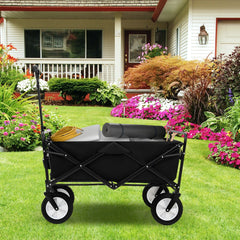 Carro Plegable de Jardín para Camping Carro Utilitario de Alta Resistencia con Soportes para Bebidas Mango Ajustable para Compras Negro