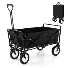 Carro Plegable de Jardín para Camping Carro Utilitario de Alta Resistencia con Soportes para Bebidas Mango Ajustable para Compras Negro