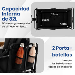 Carro Plegable de Jardín para Camping Carro Utilitario de Alta Resistencia con Soportes para Bebidas Mango Ajustable para Compras Negro