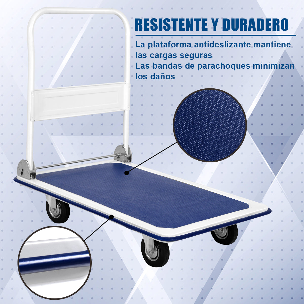 Plataforma Carro Plegable Carga Máxima 300 kg Carro de Transporte Carretilla de Mano 60 x 90 cm