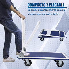Plataforma Carro Plegable Carga Máxima 300 kg Carro de Transporte Carretilla de Mano 60 x 90 cm