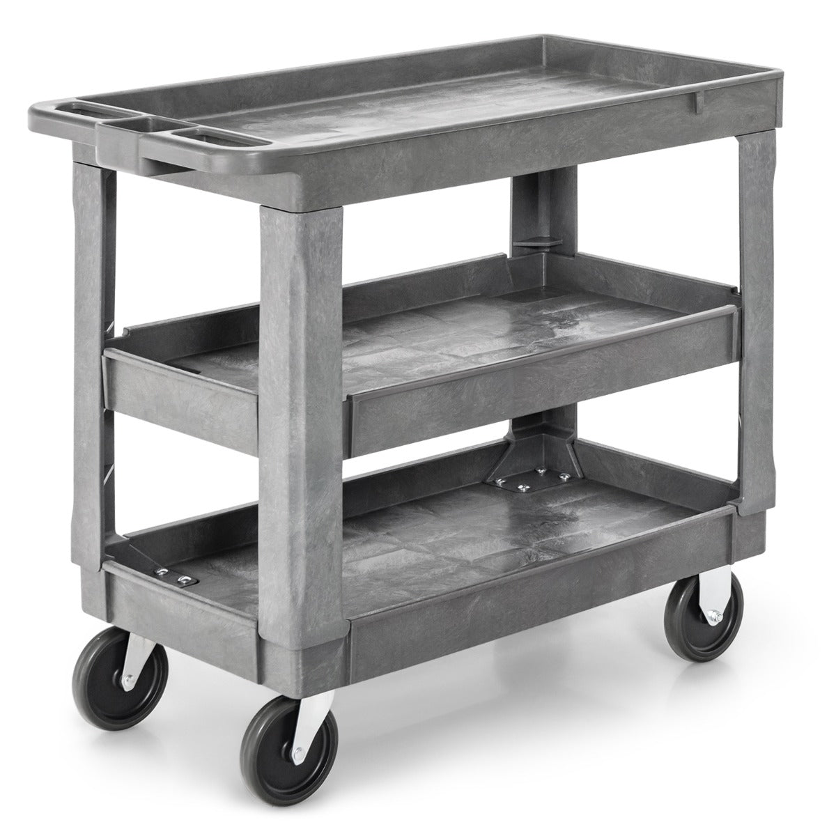 Carro Utilitario de 3 Niveles para Herramientas con Estante Ajustable Manija de Almacenamiento Carga 250 kg para Garaje Almacén Oficina Gris