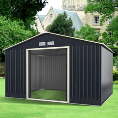 Caseta de Metal para Exterior Cobertizo con 4 Respiraderos Puertas Individuales Correderas Casita Organizador para Jardín 340 x 255 x 210 cm