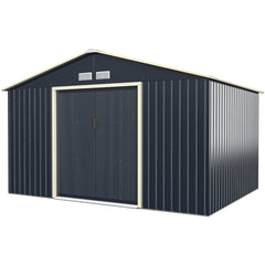 Caseta de Metal para Exterior Cobertizo con 4 Respiraderos Puertas Individuales Correderas Casita Organizador para Jardín 340 x 255 x 210 cm