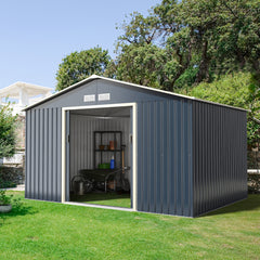 Caseta de Metal para Exterior Cobertizo con 4 Respiraderos Puertas Individuales Correderas Casita Organizador para Jardín 340 x 255 x 210 cm