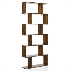 Librería de 6 Niveles Forma de S Estante de Libros Dispositivo Antivuelco Estantería Expositor para Estudio Salón Café 80 x 23 x 191 cm