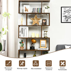 Librería de 6 Niveles Forma de S Estante de Libros Dispositivo Antivuelco Estantería Expositor para Estudio Salón Café 80 x 23 x 191 cm