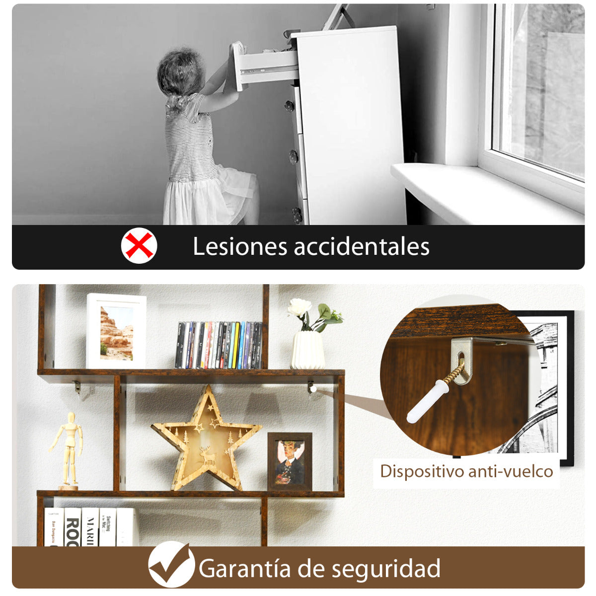 Librería de 6 Niveles Forma de S Estante de Libros Dispositivo Antivuelco Estantería Expositor para Estudio Salón Café 80 x 23 x 191 cm