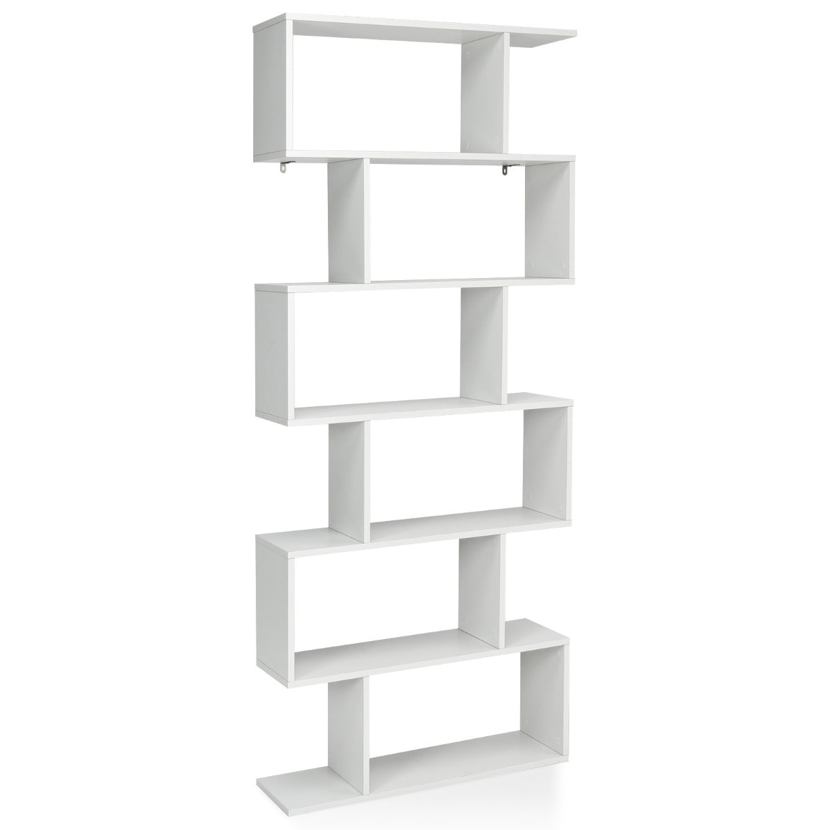 Librería de 6 Niveles Forma de S Estante de Libros Dispositivo Antivuelco Estantería Expositor para Estudio Salón Blanco 80 x 23 x 191 cm