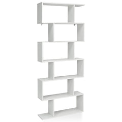 Librería de 6 Niveles Forma de S Estante de Libros Dispositivo Antivuelco Estantería Expositor para Estudio Salón Blanco 80 x 23 x 191 cm