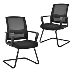 2 Sillas de Conferencia de Oficina Forma Trineo Respaldo Ergonómico de Red Asiento Acolchado Soporte Lumbar Regulable 60 x 54,5 x 94 cm Negro