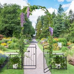 Cenador de Jardín de 220 cm Enrejado Arqueado de Arco de Metal con Cerradura Enrejado Maceteros Laterales para Plantas Trepadoras Negro