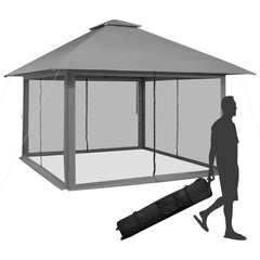 Cenador Plegable 4 x 4 m con Mosquiteras Altura Ajustable Doble Techo Protección Solar Portátil para Jardín Patio Terraza Gris