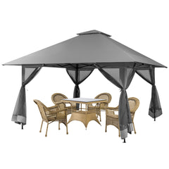 Cenador Plegable 4 x 4 m con Mosquiteras Altura Ajustable Doble Techo Protección Solar Portátil para Jardín Patio Terraza Gris