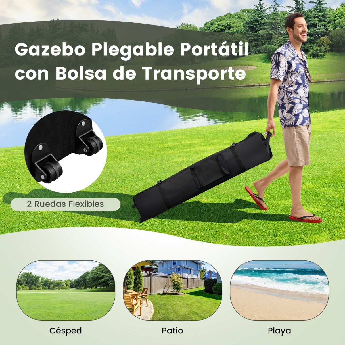 Cenador Plegable 4 x 4 m con Mosquiteras Altura Ajustable Doble Techo Protección Solar Portátil para Jardín Patio Terraza Gris