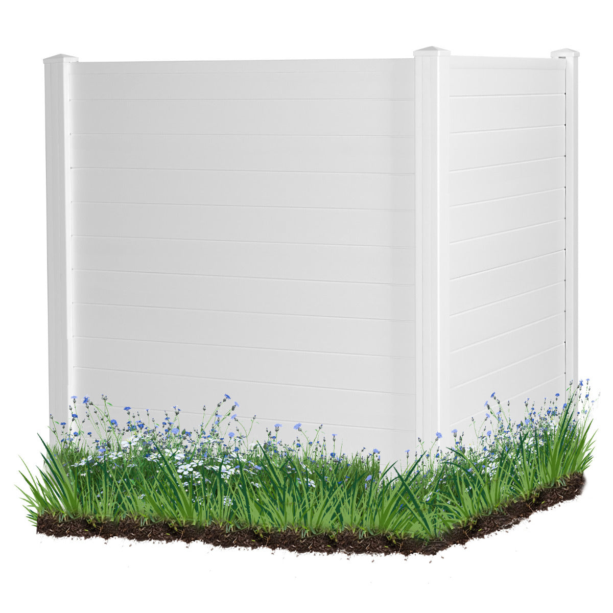 Cerca de Exterior Panel en PVC con 3 Palos Forma de Cúspide 2 Paneles para Jardín y Patio Decorativa Expandible 123 x 123 x 124 cm Blanco
