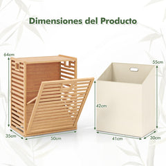 Cesta de Bambú de 68 L con Contenedor de Tela Extraíble y Plegable 50 x 35 x 64 cm Natural