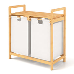Cesta de Ropa Sucia de Bambú Doble Compartimiento Organizador con Bolsas Removibles para Lavandería Baño 64 x 33 x 73 cm Blanco