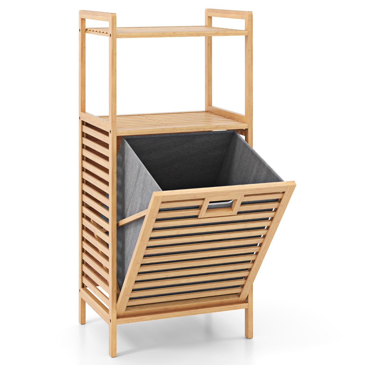 Cesta de Ropa con Sistema Inclinado Armario de Bambú con Cesta Plegable y Removible 43,5 x 33 x 96 cm Natural